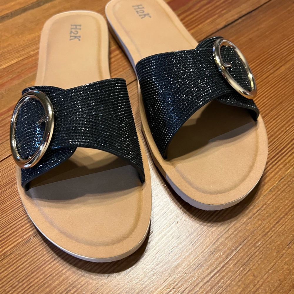 H2K Womens Open Toe Ring Buckle Flat Fashion Casual Dress Sandals Fancy Shoes‎